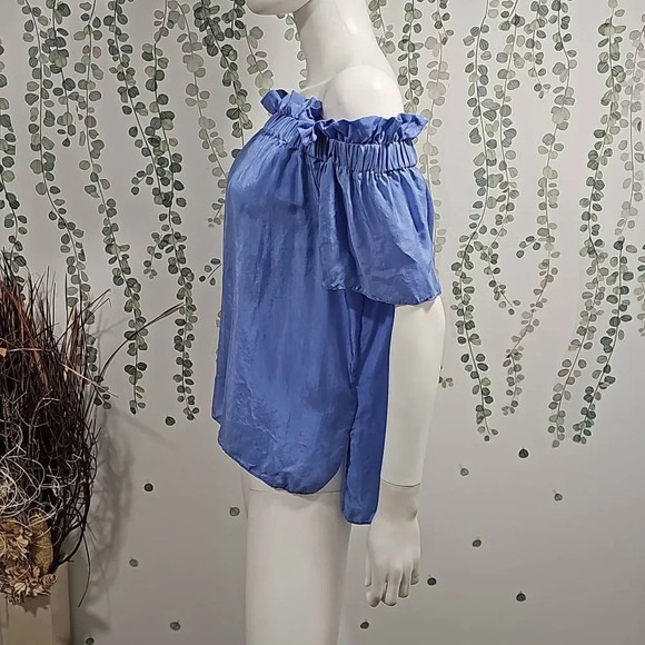 SANDRO Saint Trop Off-the-shoulder Top In Azur Blue Sz 1 or L - Picture 7 of 10